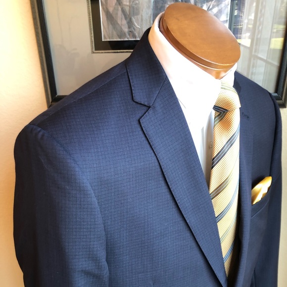 Joseph Jos.A. Bank All Wool Navy Mini-Check Weave Jacket 43L - Picture 2 of 14